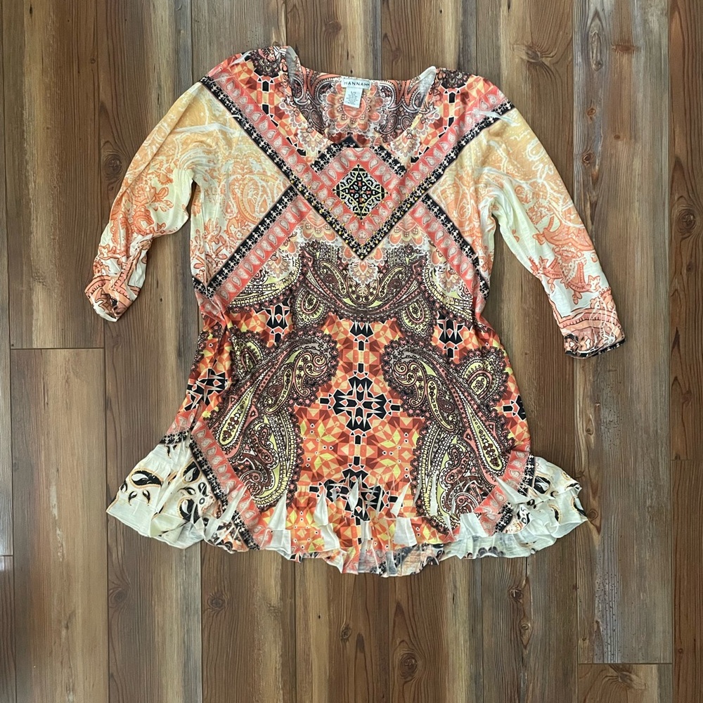 Hannah Orange and Cream Paisley Tunic